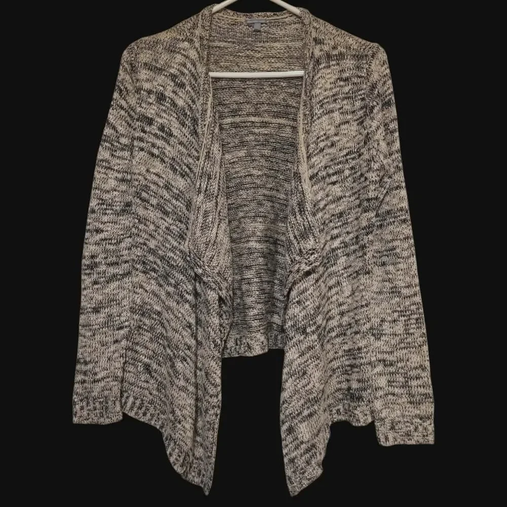 Charlotte Russe Open Front Cardigan Sweater Asymmetrical Hem, Black & Tan Small